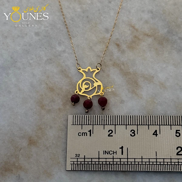 گردنبند طلا انار سه سنگ قرمز